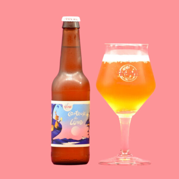 biere artisanale blonde conteuse de lune de la brasserie pleine lune avec verre