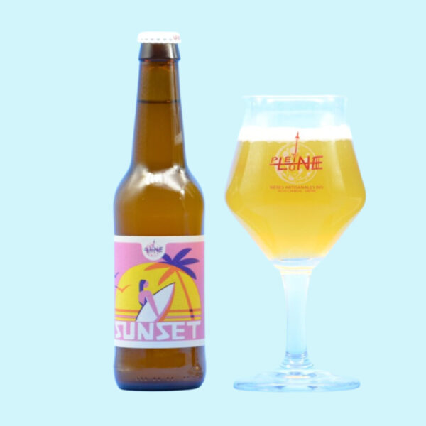 biere artisanale blonde sunset de la brasserie pleine lune avec verre
