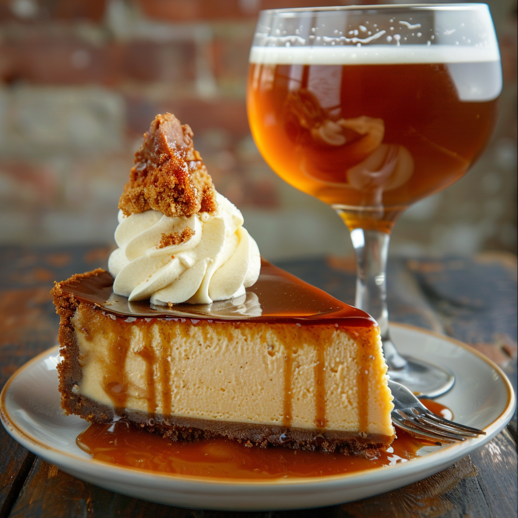 bière ambrée et cheesecake au caramel